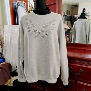 Gray & Black Long Sleeve Turtleneck Sweat Top with Floral Print